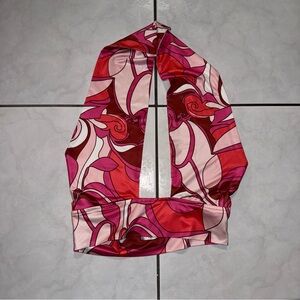 Hello Molly Pink and Red Swirl Halter Top